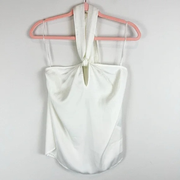 NWT Banana Republic White Tie Neck Open Back Silky Halter Top Snow Day Size XS - Picture 4 of 10